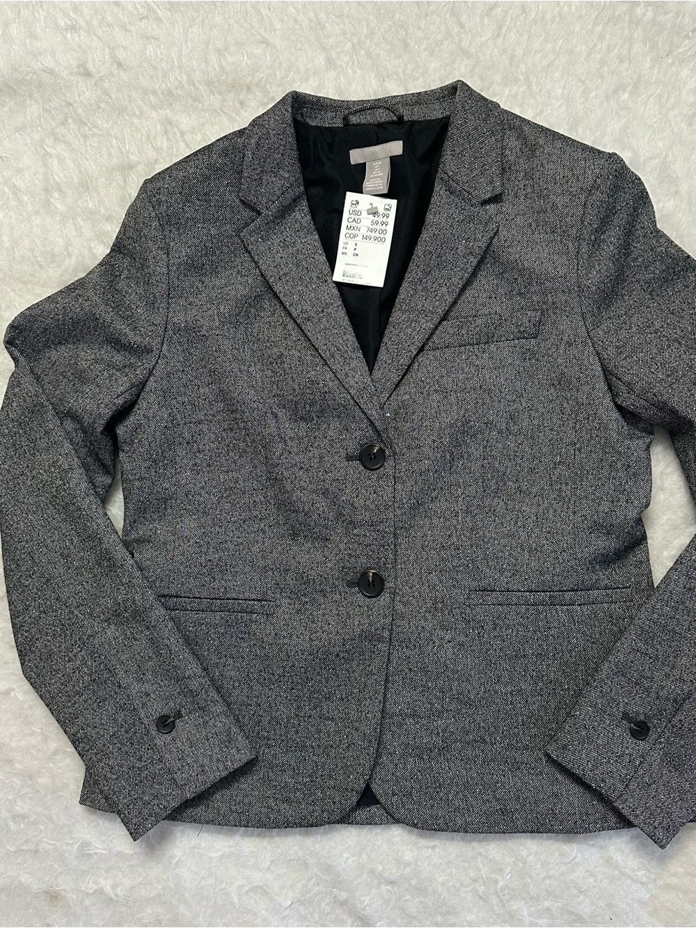 H&M Gray Textured Women's Blazer - Two-Button Tailored Jacket